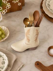 1pc Cowboy Boot Shaped Kitchen Utensil Holder, Western Vintage Cutlery Organizer For Spoon Fork Chopsticks, Decorative Countertop Storage Container, Rustic Farmhouse Kitchen Decor - Multicolor - View 5