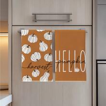 2件裝秋季復古橘色與白色條紋南瓜 Hello Pumpkin 文字廚房抹布，40*60cm 柔軟微纖維材質茶巾，適用於居家廚房、餐廳、戶外露營、桌面清潔、洗碗布、手巾配件，節日禮物 - 彩色 - 查看 4