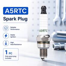 1PC 71mm A5RTC Spark Plug, Heat-Resistant Ceramic & Metal Small Engine Ignition Plug, White Ribbed Insulator With Threaded Electrode, Replacement Spark Plug For Generator, Lawn Mower & Garden Tool Engine Maintenance - A5RTC - View 1
