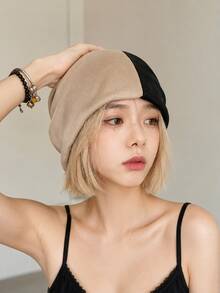 Niche Asymmetric Colorblock Slouchy Beanie, Cool Girl Dark Aesthetic Lazy Pullover Hat, Breathable Thin Streetwear Versatile Cold Weather Cap, Unisex - Multicolor - View 5