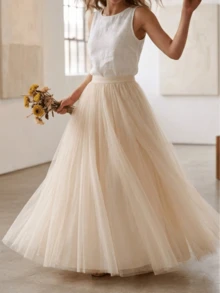 3-Layer 100CM Thin Tulle Tiered A-Line Pleated Long Maxi Skirt, Suitable For Holiday Wear - Multicolor - View 9
