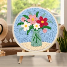 2D Beginner Punch Needle Embroidery Kit With Frame, Bouquet Theme ,20*20cm/7.9*7.9in Pre-Printed Pattern DIY Punch Needle Set, Complete Yarn & Punch Tool Kit, Handmade Wall Decor For Living Room Bedroom, Ideal Birthday Gift - Bouquet - View 2