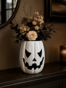 1pc Halloween Pumpkin Face Flower Vase, Glossy Spooky Decorative Vase For Living Room, Mantel, Tabletop & Fall Home Decor - A - View 4