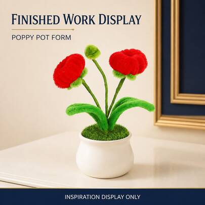 Artful Poppy Chenille Stem Flower Making Kit, DIY Pipe Cleaner Floral Craft Set, Red Chenille Bundles With White Mesh Roll And Floral Essentials For Desk Decor, Photo Styling & Thoughtful Gifts