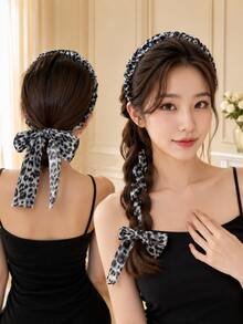 Leopard Print Ribbon Headband With Teeth Non-Slip Braided Hairband Vintage French Hair Accessory For Women - Multicolor - View 3