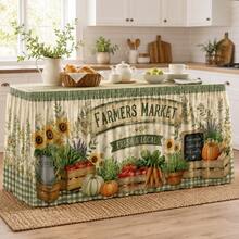 Farmers Market Table Skirt, Sunflower Vegetable Pumpkin Print, Country Farmhouse Style Polyester Tablecloth, Suitable For Harvest Party, Kitchen Decor, Autumn Celebration, Country Events And Market Theme Decoration - A - View 6