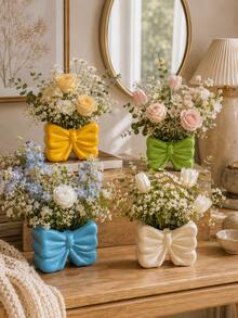 1pc Oversized Bow Decor Vase, Cute Ribbon Design Vase, Suitable For Home Decor, Living Room Tabletop, Bedroom Shelf And Gift Display - 1PC - View 3