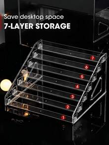 Sleek 7-Tier Transparent Acrylic Multi-Layer Nail Polish Display Rack With Steps Clear Cosmetic Storage Organizer Ideal For Women Sturdy Glasses Holder Photo Frame Jewelry Stand Storage Box Birthday Gift Shelf Desk Organizer House Decor - Multicolor - View 12