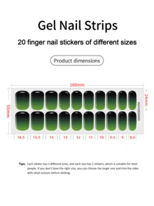 Bandes de gel à ongles semi-durcies, 20 pièces, enveloppes de qualité salon longue durée, autocollants de gel à ongles faciles à appliquer et à retirer avec lumière UV - Vert - Voir 3