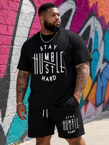 Men's Plus Size STAY Printed T-Shirt Set - Black - View 1