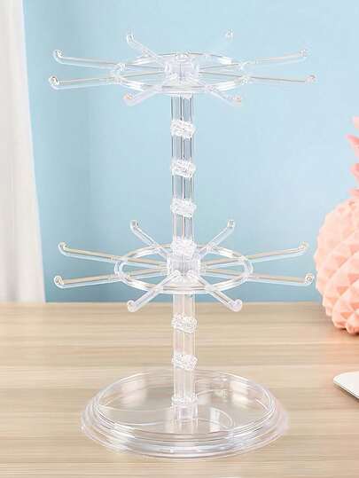 1pc Double Layer Rotatable Jewelry Display Stand, Detachable Adjustable Hook Storage Rack With Tray Base, Desktop Organizer Holder For Necklace Earring Key Bracelet, Household Bathroom Dresser Decor Storage Accessory.Back To School Season,Halloween