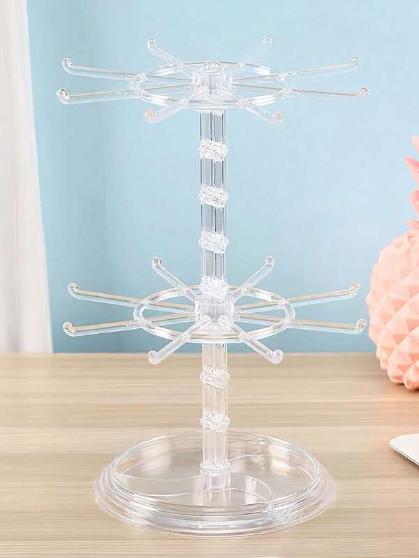 1pc Double Layer Rotatable Jewelry Display Stand, Detachable Adjustable Hook Storage Rack With Tray Base, Desktop Organizer Holder For Necklace Earring Key Bracelet, Household Bathroom Dresser Decor Storage Accessory.Back To School Season,Halloween