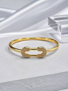 1pc Women's Double C Geometric Buckle Rhinestone Open Cuff Bracelet, Luxury Minimalist Thin Bangle, Versatile Accessory For Daily Commute, Dating And Party - S63178-w - View 7