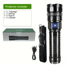 300000LM Super Flashlight 5 Modes Long Range Spotlight With COB Light Rechargeable LED Torch - Black - View 13