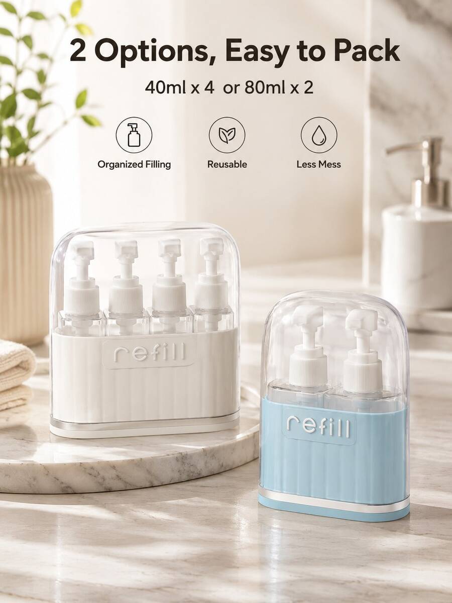 Set Botol Dispenser Perlengkapan Mandi Ukuran Travel, Set Botol Isi Ulang Portabel dengan Label, Cocok untuk Pembersih Wajah, Sampo, Sabun Mandi, dan Cairan Lainnya