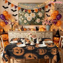 1/2pcs Halloween Tablecloth, Halloween Pumpkin Pattern Polyester Tablecloth Suitable For Dining Table, Coffee Table, Kitchen, Picnic, Camping, Country Farmhouse Decor, Holiday Atmosphere Tabletop Protection Decorative Cloth - Multicolor - View 2