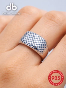 1pc S925 Sterling Silver Ring, Inlaid With Blue Synthetic Cubic Zirconia, Unisex Couple Wear, Square Classic Unique Guardian Jewelry, Valentine's Day Christmas Gift, Gift Box - Square Classic Style - View 8