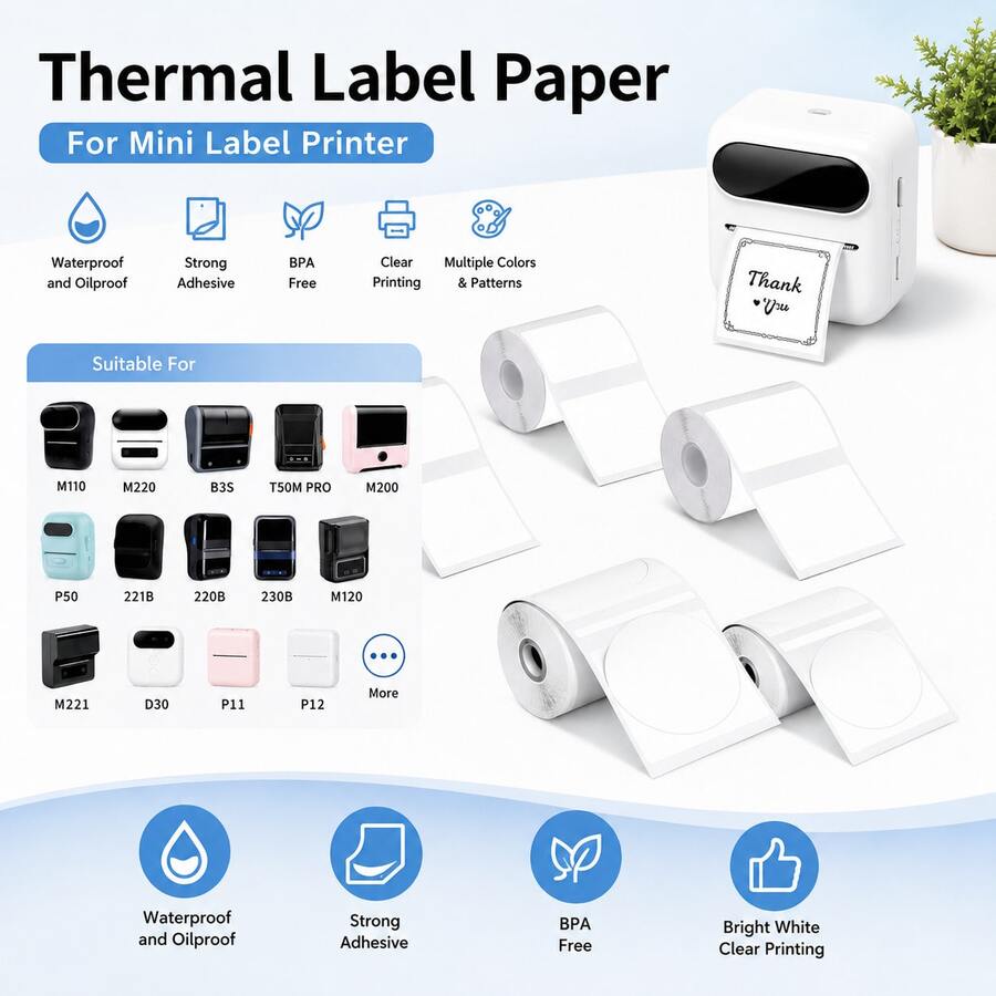 Thermal Self-Adhesive Label Paper, Smudge-Proof Sticker Rolls For Phomemo M110 M220 M200, E210 P50 PT-260 Printers, Barcodes, Addresses, Logo Stickers, Small Business & Home Tagging, Printable Refill Tape Only - View 1