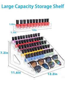 Sleek 7-Tier Transparent Acrylic Multi-Layer Nail Polish Display Rack With Steps Clear Cosmetic Storage Organizer Ideal For Women Sturdy Glasses Holder Photo Frame Jewelry Stand Storage Box Birthday Gift Shelf Desk Organizer House Decor - Multicolor - View 8