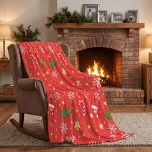 1 buah Selimut Tidur Siang Natal Flanel Modern Lembut & Nyaman dengan Latar Belakang Merah - Pohon Natal, Rusa, Kepingan Salju, Manusia Salju - Selimut Tidur Siang Poliester - Teknologi Pencetakan Digital, Cocok untuk Sofa, Tempat Tidur, Perjalanan, Dekorasi Rumah Kantor - MultiWarna - View 1