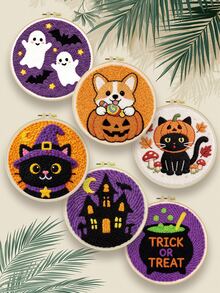 2D Beginner Punch Needle Embroidery Kit With Frame, Halloween Theme ,20*20cm/7.9*7.9in Pre-Printed Pattern DIY Punch Needle Set, Complete Yarn & Punch Tool Kit, Handmade Wall Decor For Living Room Bedroom, Ideal Birthday Gift - Halloween - View 13