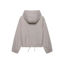 Seelio Spring/Autumn New Women's European And American Style Fashion Versatile Plaid Hooded Jacket - Lattice - View 7