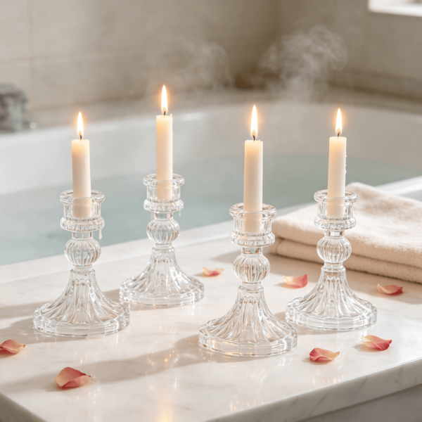 Transparent Glass Candle Holder, Vintage Embossed Crystal Glass Candle Holder, Candle Holder Set, Crystal Cone-Shaped Candle Holder, Suitable For Dining Table, Wedding, Party, Church Decoration, Home Decor (Candles Not Included)
