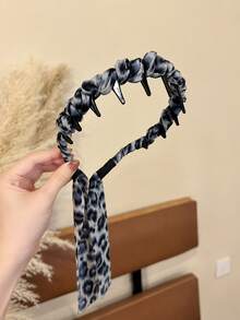 Leopard Print Ribbon Headband With Teeth Non-Slip Braided Hairband Vintage French Hair Accessory For Women - Multicolor - View 6