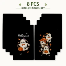 2pcs Black Beads Pumpkin Halloween Kitchen Towels, Farmhouse Bat Spider Decorative Hand Towel Set - Multicolor - View 13