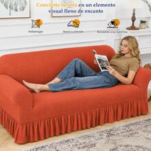 AMOROSA 3 Piezas Fundas para Sofá con Falda para 1/2/3 Plazas,Protector de Sala Elástico ,Tela Transpirable y Lavable,Uso Todo el Año,Decoración de Hogar-Shedron - Naranja Quemada - Ver 5