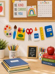 1pc Back To School Art Decor Hanging Banner, Palette Paintbrush Crayon Scissors Glue Bottle Ruler Sketchbook Hollow Hanging Sign, Foldable Lightweight Wall Decoration, Suitable For Art Classroom Library Study Office First Day Of School Indoor Party Wall Decor - J - View 11