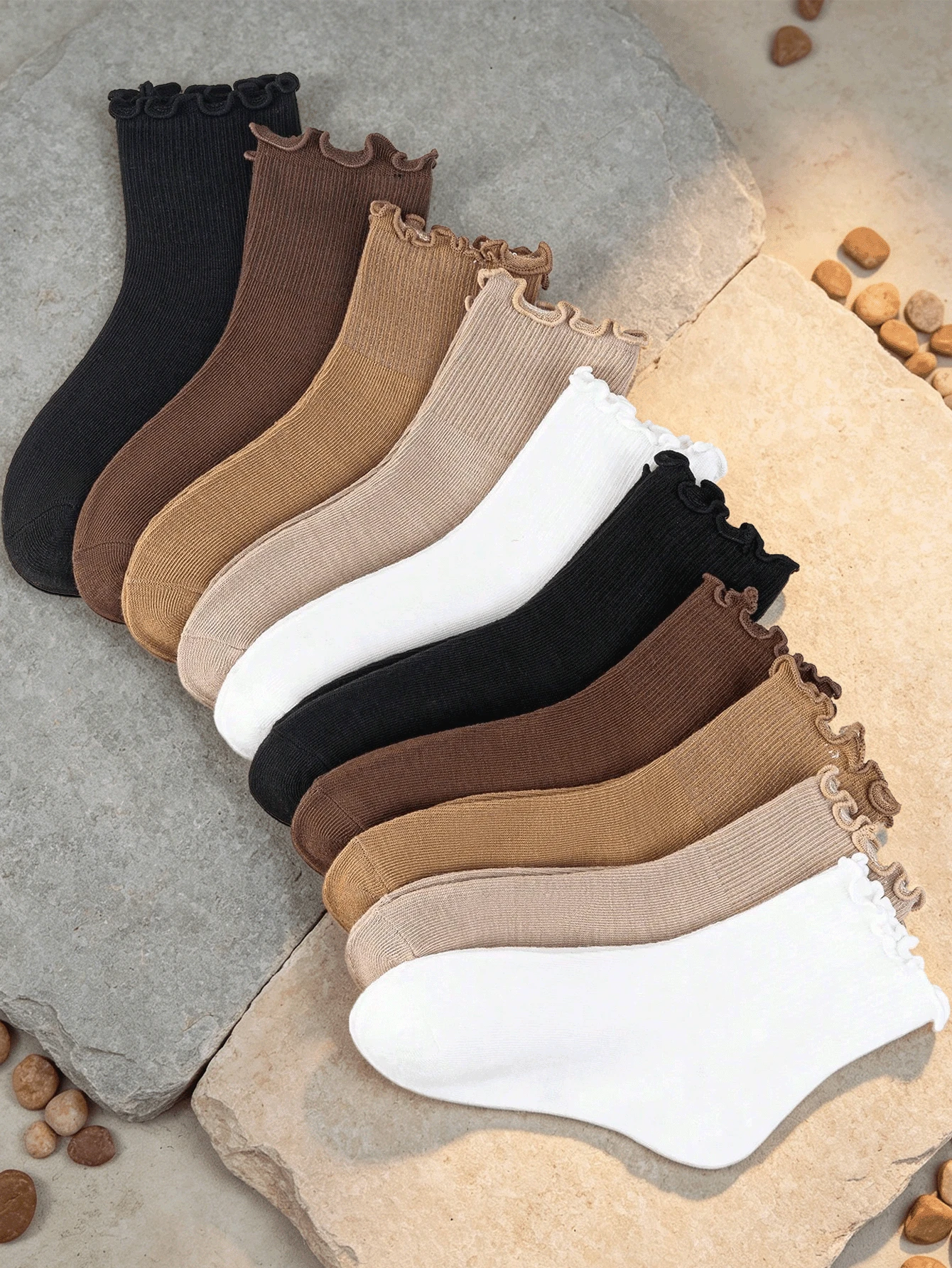 Random 1/5/10pairs Of Fashionable Ruffled Children's Socks, Soft Ribbed Socks, Five-Color Ruffled Cuffs, Comfortable For Everyday Use In All Seasons. - Multicolor - View 1