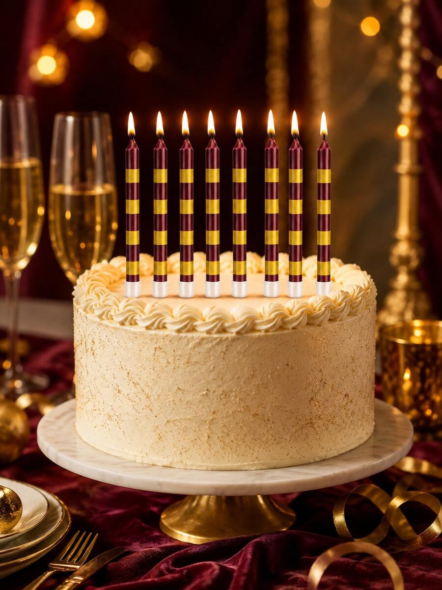 6-12-24pcs-burgundy-gold-stripe-birthday-candles-elegant-long-cake