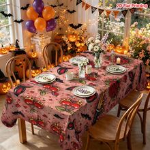 1/2pcs Halloween Tablecloth, Gothic Dark Style Rose Cherry Bat Lips Pattern Polyester Tablecloth Suitable For Dining Room Kitchen Coffee Table Dining Table Picnic Camping Country Farmhouse Decor And Halloween Holiday Decoration - Multicolor - View 4