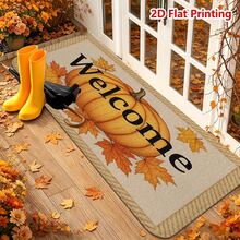 1/2pcs Autumn Door Mat, Flannel Door Mat With Pumpkin And Maple Leaf Pattern, Welcome Doormat, Non-Slip, Absorbent, Machine Washable, Multi-Functional For Entrance, Living Room, Kitchen, Bathroom, Hallway, Thanksgiving Decor Carpet - Multicolor - View 6