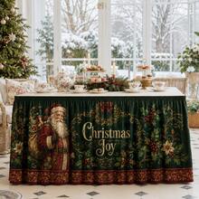 Vintage Christmas Tablecloth, Santa Claus And Holly Print, Christmas Joy Green Polyester Tablecloth, Luxury Holiday Party Decoration, Suitable For Dining Room, Home Gathering And Winter Home Decor - A - View 5