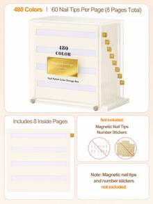 480-Color Magnetic Pull-Out Acrylic Nail Display Box, Detachable Nail Tip Display Board, Color Card Storage Organizer, Reusable Nail Display Rack, Nail Salon Supplies - Gold - View 10