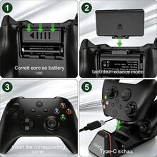 2.5H Fast Charge Dual Dock For One/S/X/Elite Controllers, 2 Rechargeable Batteries + 2 Covers Included, Red/Green LED Indicator, Green Ambient Light, Type-C, ABS, Black, Perfect For Gamers Who Hate Battery Swaps & Cable Clutter - View 5
