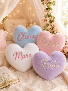 Personalized Heart-Shaped Pillow, Customized Name Design, Sweet Gift For Girls, Customized Name Pajama Party Cushion, Charming Pajama Party Gift And Room Decor, Room Decor, Bedroom Decor, Personalized, Teacher Gift, Personalized Gift, Wedding, Home Decor - Multicolor - View 3