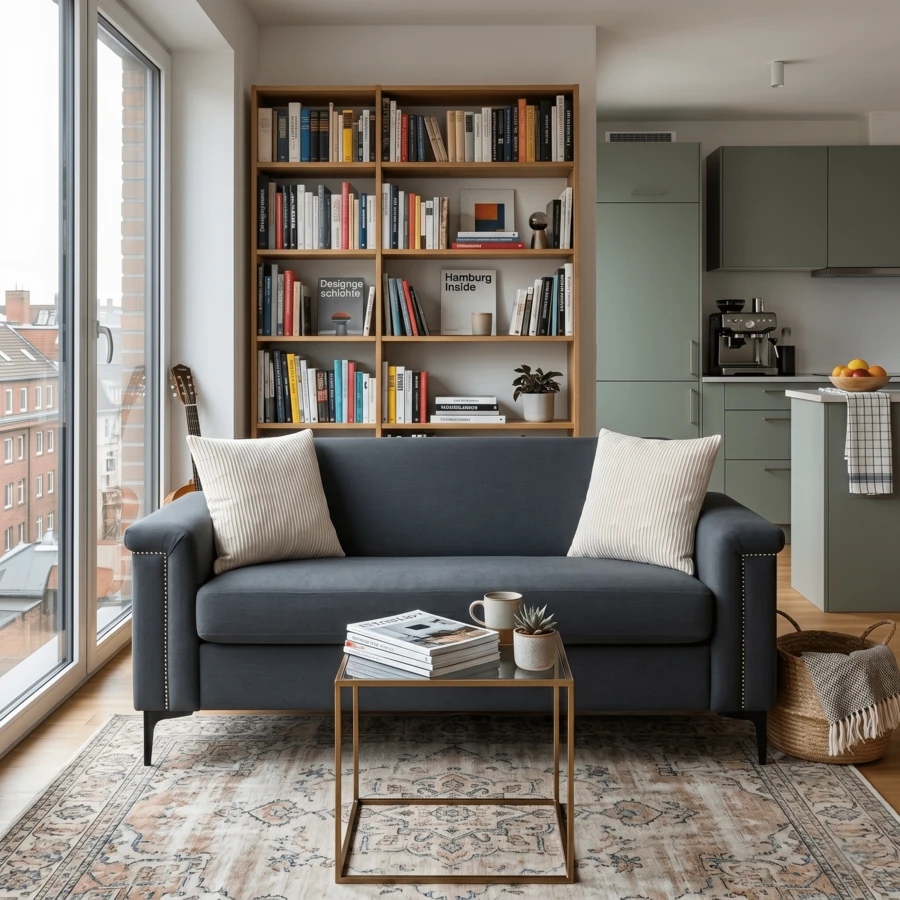 Sofa Grey Made Of Wood For Living Room - Dark Grey 2 Seat - View 1