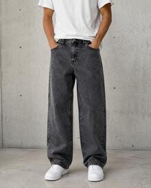 Men's Premium Graphite Straight Baggy Jeans Streetwear Rapper Skater Style Loose Fit - Grey - View 6