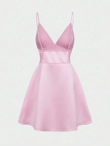 Women Elegant Silky Satin Dress Spaghetti Strap Fall Winter Apparel For Prom Birthday Party Dating Going Out - Pink - View 8
