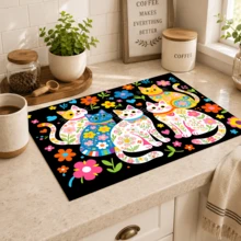 1pc Cat Pattern Printed Diatom Mud Kitchen Drain Mat, Absorbent Dish Drying Mat, Coffee Machine Mat, Dishwashing Mat, Sink Mat, Kitchen Countertop Protector, Suitable For Cups, Plates, Tableware And Kitchen Decor - Multicolor - View 8