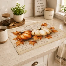 1pc Pumpkin Pattern Printed Diatomaceous Earth Kitchen Drain Mat, Absorbent Dish Drying Mat, Coffee Machine Mat, Dishwashing Mat, Sink Mat, Kitchen Countertop Protector, Suitable For Cups, Plates, Tableware And Kitchen Decor - Multicolor - View 8
