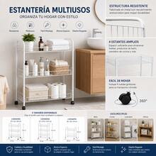 Carrito Organizador con Ruedas, Estantería de Almacenamiento Metálica de 2/3/4 Niveles, Carrito Auxiliar Multiusos para Baño, Cocina, Lavandería y Dormitorio, Blanco - 2 estantes - Ver 5