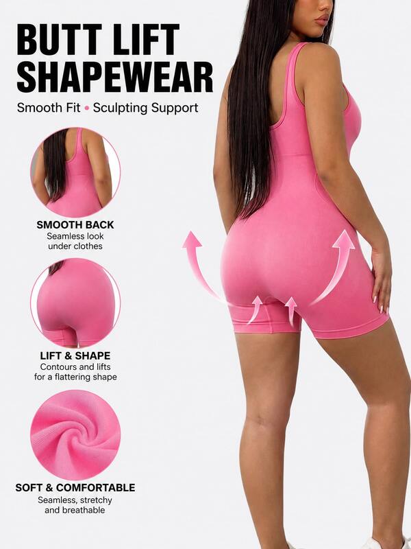 Oillpretty 1pc Women's Rose Red Seamless Bodysuit, Waist-Cinching Shaping Tummy Control Butt-Lifting Romper, Smooth Back High-Elastic Body-Sculpting Shapewear, Flattering Silhouette, Suitable For Daily Casual, Light Workout, Halloween Outfit