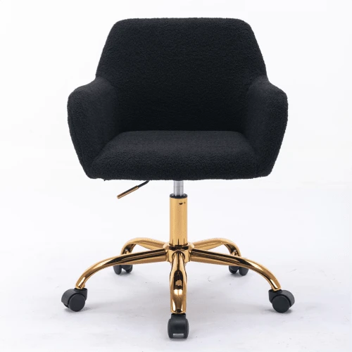 Hengming Height-Adjustable Swivel Faux Fur Vanity Chair For Bedroom & Home Office - 黑色 - 查看 1
