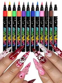 12pcs/Set Nail Art Graffiti Pens, Resin Paint Brushes, Abstract Line & Detail Floral Design, Waterproof Nail Art Tool Pens, Nail Art Graffiti Pen Set, Nail Art Graffiti Line Pens, Waterproof Nail Polish, DIY Quick-Dry Dotting Pens, Fine 3D Nail Art Brushes, Quick-Dry Design, Suitable For Home & Salon DIY, Detail Long-Lasting Design, 12-Color Nail Art Pen Set, 2026 New Gel Nail Marker Pens, DIY Nail Marker Painting Line Pens, Nail Decoration Tools, Nail Art Graffiti Dotting Waterproof Painting Line Pens DIY (1 Set) - Multicolor - View 6