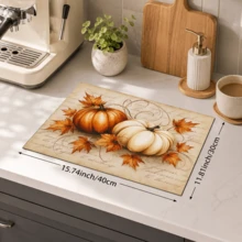1pc Pumpkin Pattern Printed Diatomaceous Earth Kitchen Drain Mat, Absorbent Dish Drying Mat, Coffee Machine Mat, Dishwashing Mat, Sink Mat, Kitchen Countertop Protector, Suitable For Cups, Plates, Tableware And Kitchen Decor - Multicolor - View 13