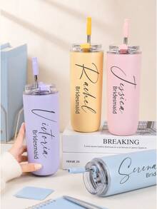 Gelas Sedotan Ukir 16oz yang Dipersonalisasi, Botol Air Stainless Steel, Perlengkapan Penting untuk Kembali ke Sekolah, Hadiah Ulang Tahun, Gelas Air Portabel yang Dapat Digunakan Kembali, Cocok untuk Kehidupan Kampus, Gelas Ukir Kustom untuk Pelajar, Mug Pantai Musim Panas yang Dipersonalisasi, Hadiah Hari Ibu - Gelas Sedotan Bernama Aneka Warna - View 2